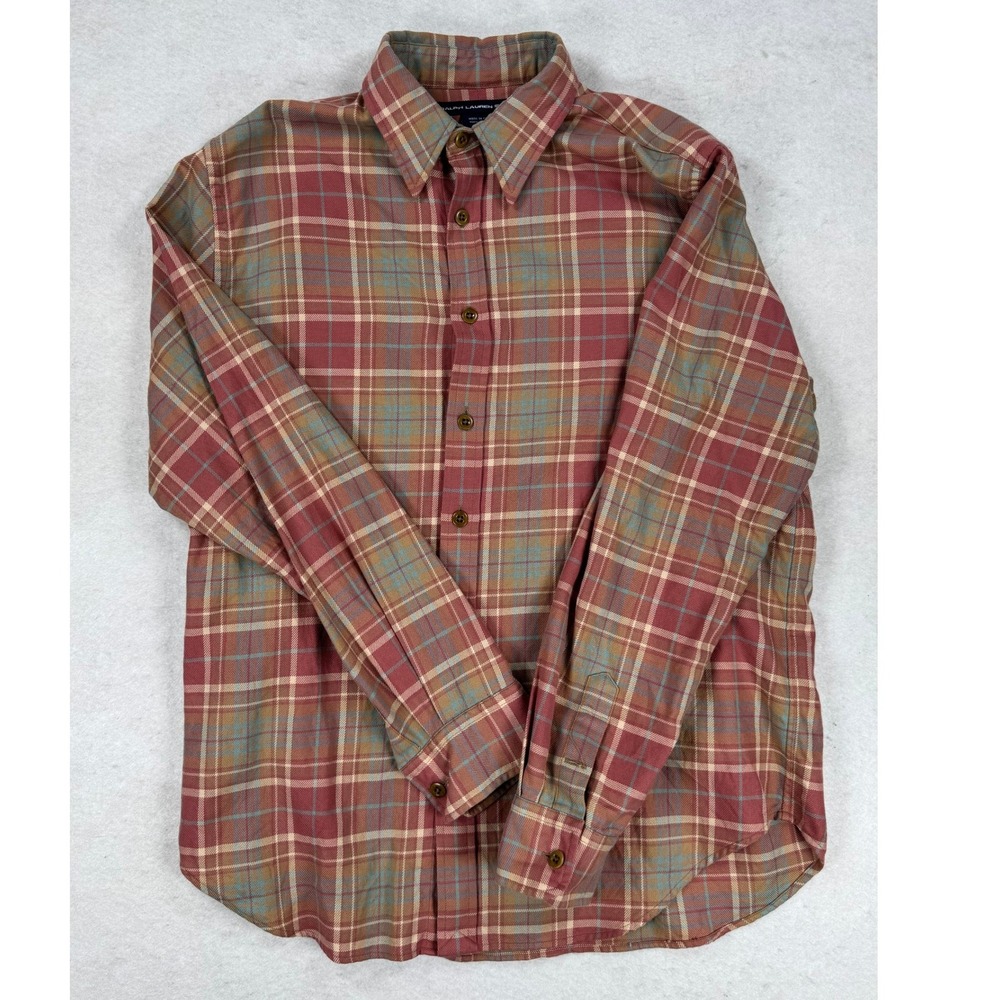 Ralph Lauren Sport Womens 14 Red Plaid Cotton Flannel Button Down Classic Fit - Picture 2 of 8